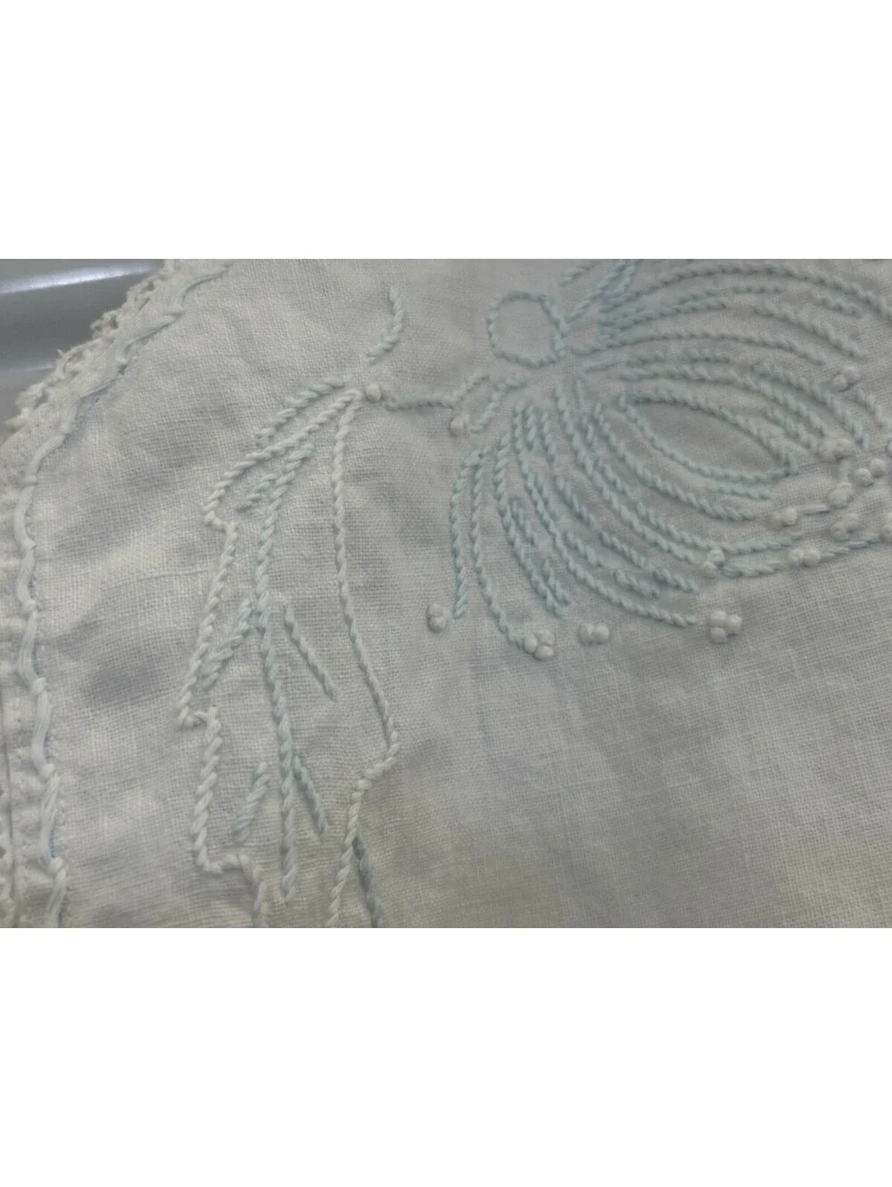 Vintage Embroidered Flower Floral Leaf Crochet Border Card Table Tablecloth Top